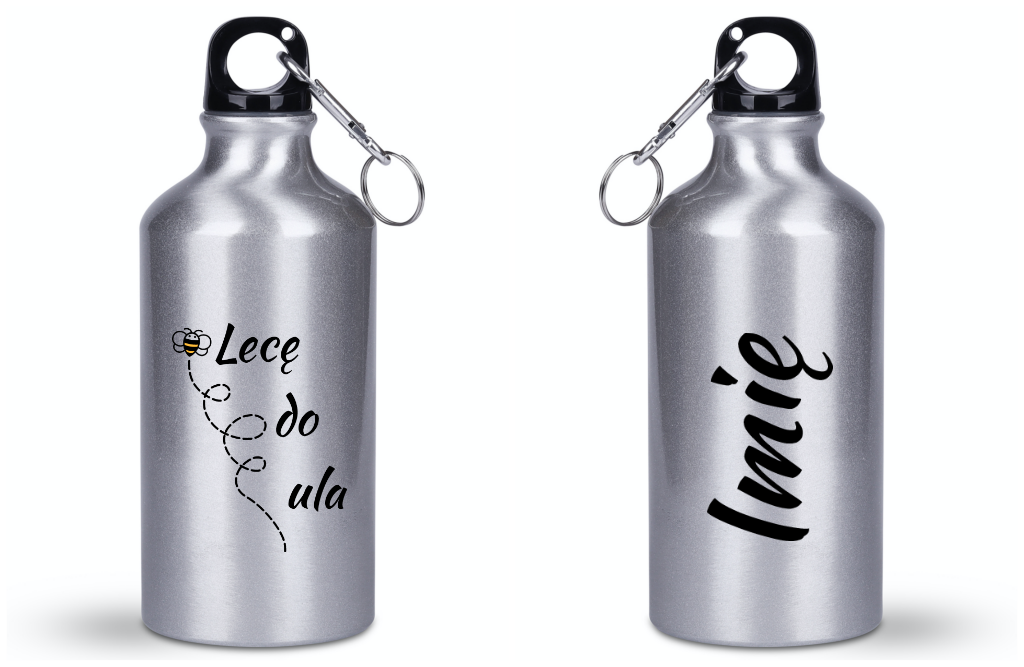 Butelka srebrna 400 ml z nadrukiem „Lecę do ula” – pszczelarstwo #7