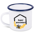 Kubek emaliowany biały z nadrukiem „Super pszczelarza” – pszczelarstwo #11