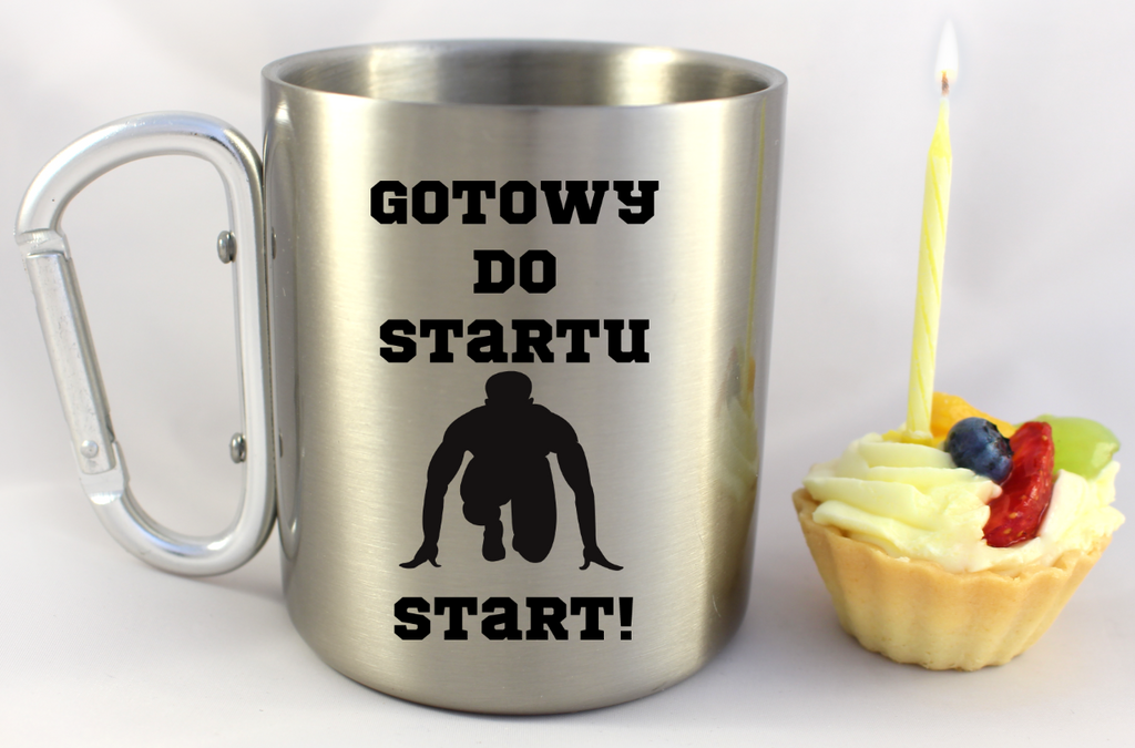 Kubek ze srebrnym karabińczykiem – z nadrukiem "Gotowy do startu start!" – dla panów, bieganie #6