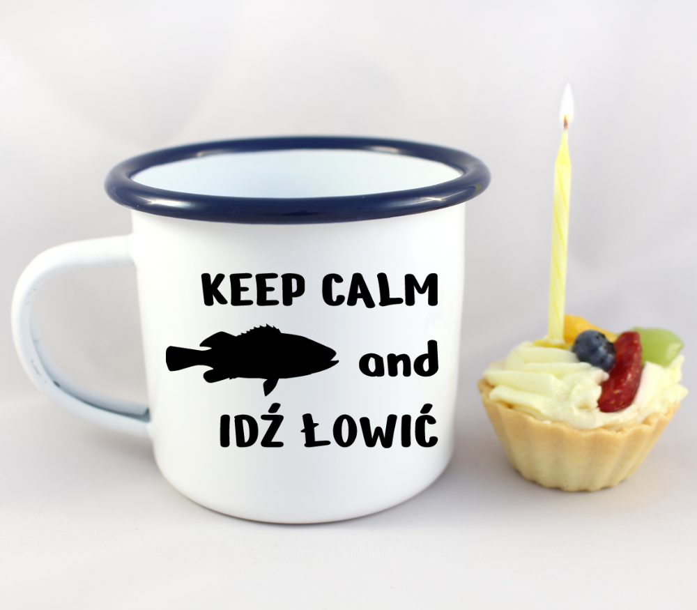 Kubek emaliowany biały z nadrukiem "KEEP CALM and IDŹ ŁOWIĆ" #6