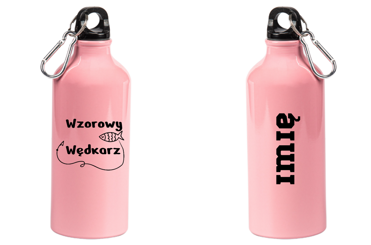 Butelka różowa 600 ml z nadrukiem "Wzorowy Wędkarz" - wędkarstwo #1
