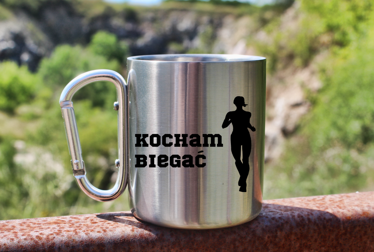 Kubek ze srebrnym karabińczykiem – z nadrukiem "Kocham Biegać" – dla pań, bieganie #4