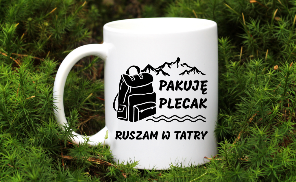 Kubek biały z nadrukiem "Pakuję plecak, ruszam w Tatry" - góry, Zakopane, Podhale #2