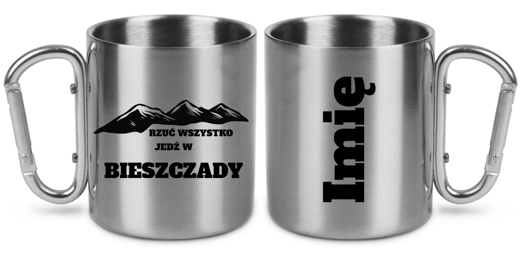 Kubek ze srebrnym karabińczykiem z nadrukiem „Rzuć wszystko, jedź w Bieszczady” – góry, trekking #4