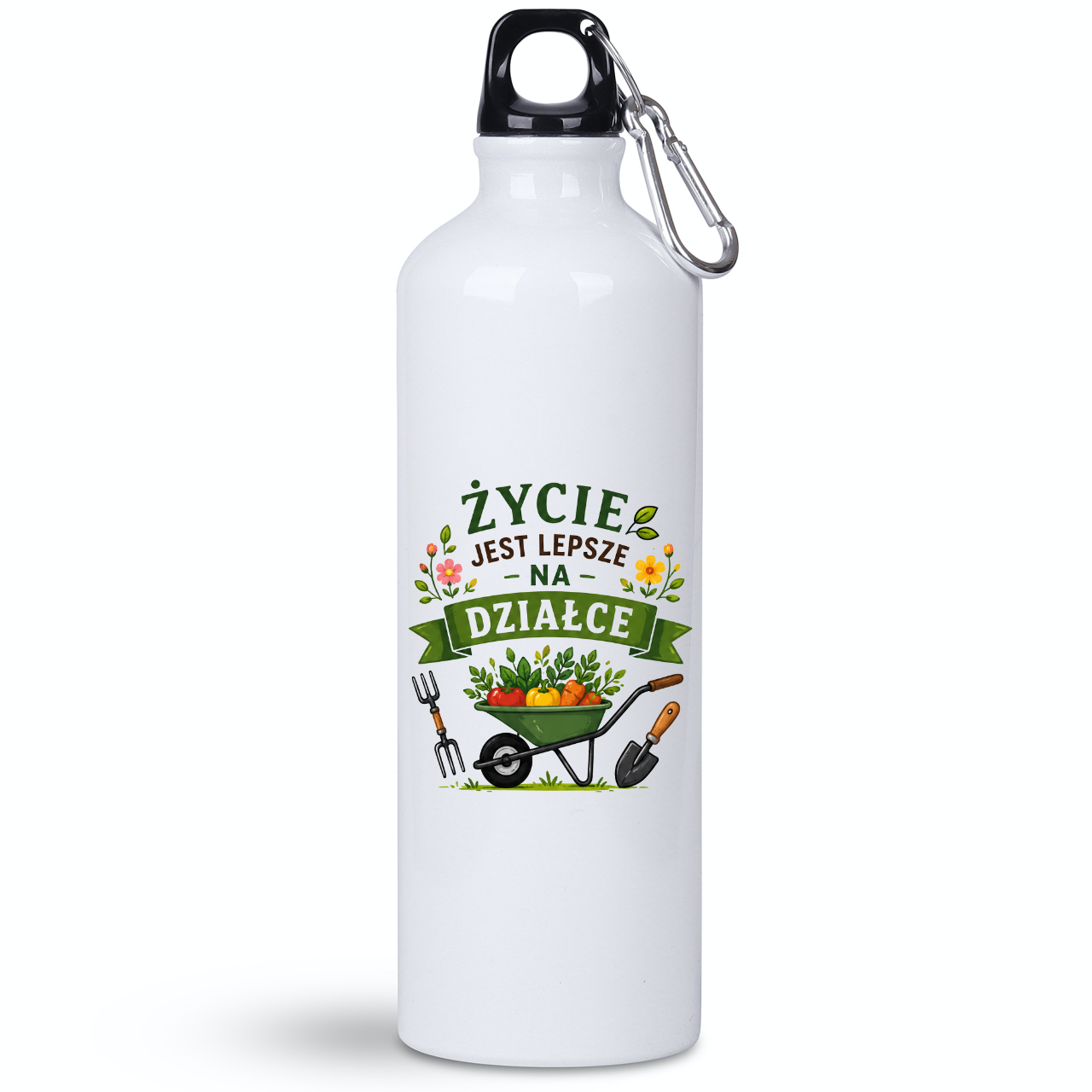 Butelka biała 800 ml z nadrukiem „Życie jest lepsze na działce” – działka, ogród #3