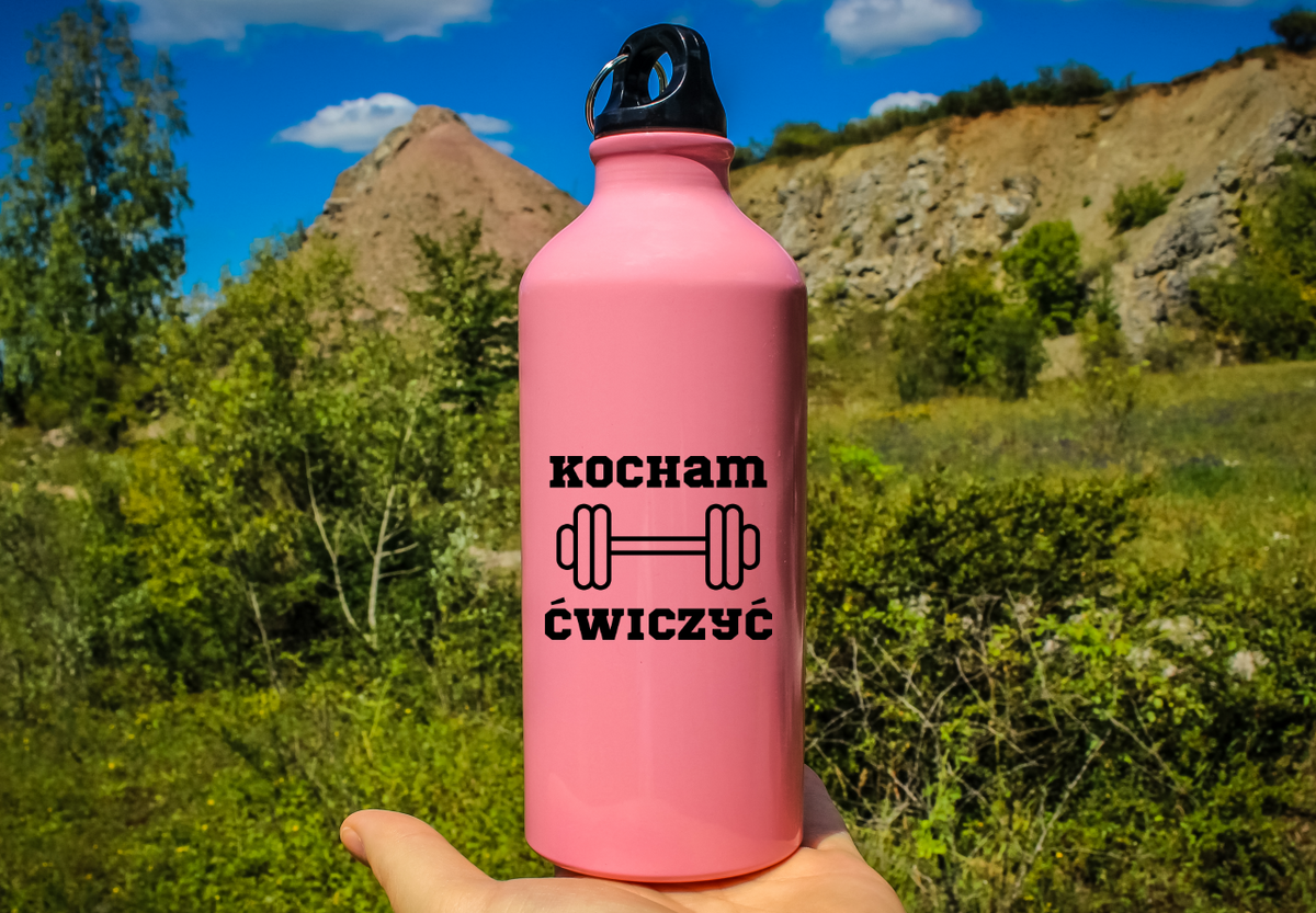 Butelka różowa 600 ml z nadrukiem "Kocham Ćwiczyć" - siłownia #2