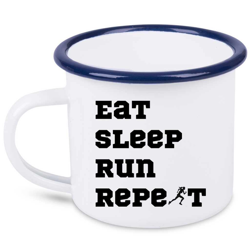 Kubek emaliowany prezent dla biegaczki - napis "Eat Sleep Run Repeat" – bieganie #11