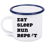 Kubek emaliowany prezent dla biegaczki - napis "Eat Sleep Run Repeat" – bieganie #11