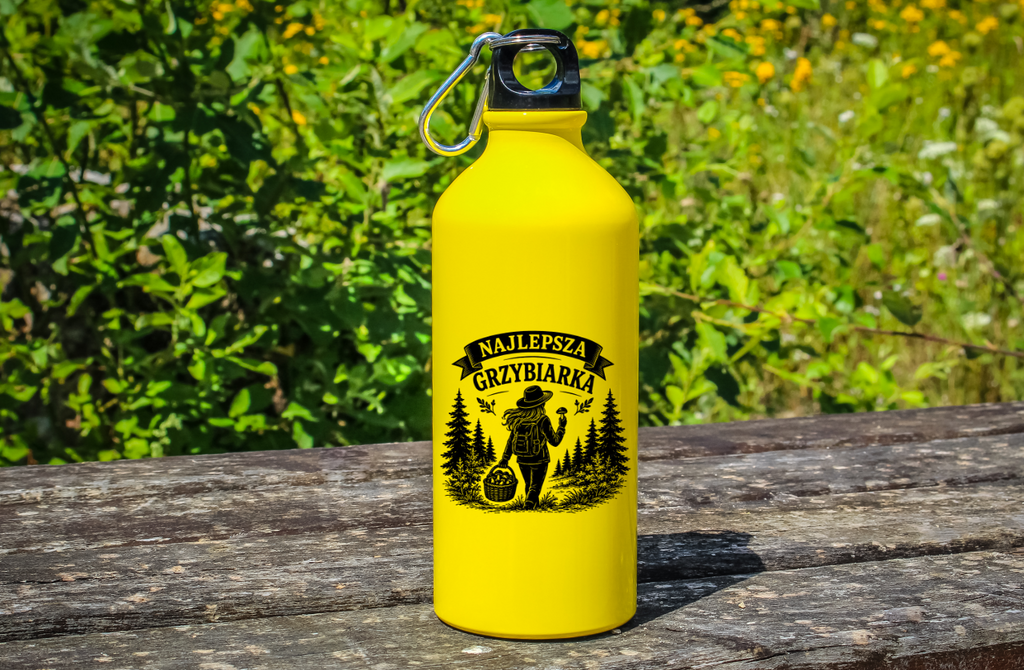Butelka żółta 600 ml z nadrukiem „Najlepsza Grzybiarka” – na grzyby #3