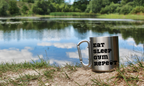 Kubek metalowy srebrny z karabińczykiem i nadrukiem "Eat Sleep Gym Repeat" – na siłownię #6