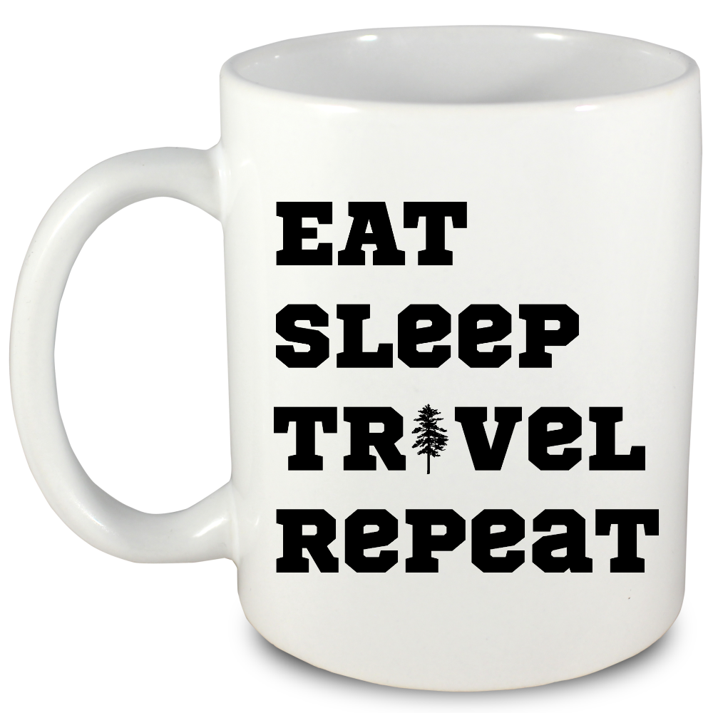 Kubek biały z nadrukiem „Eat Sleep Travel Repeat” – podróż, trekking #6
