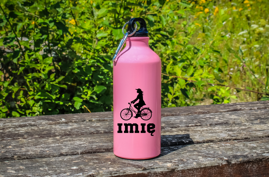Butelka różowa 600 ml z grafiką roweru oraz imieniem do wyboru - dla rowerzystki #6