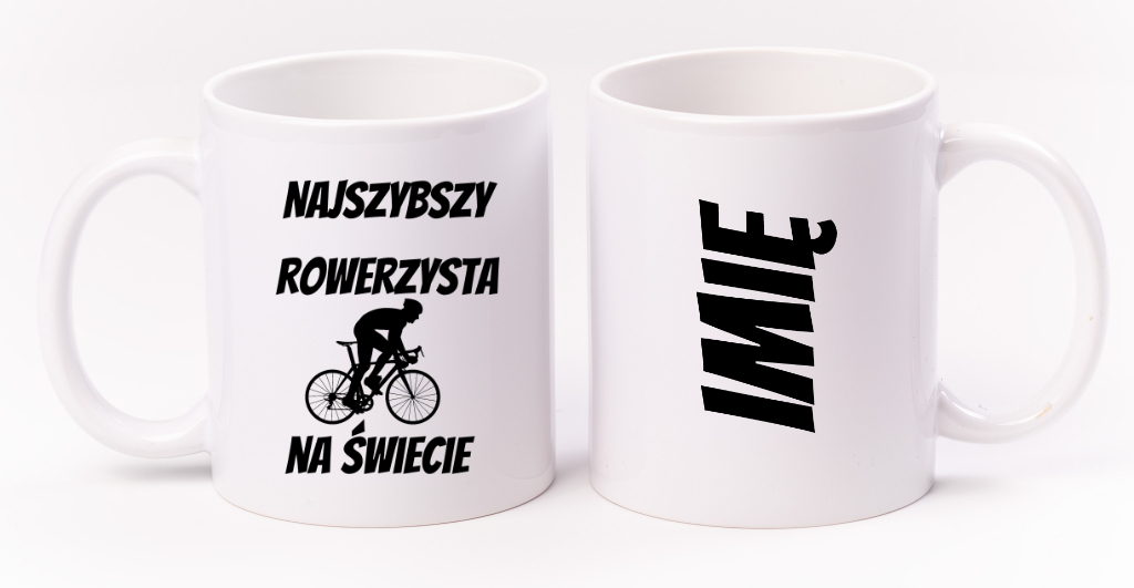 Kubek biały z nadrukiem „Najszybszy rowerzysta na świecie” – dla rowerzysty #12