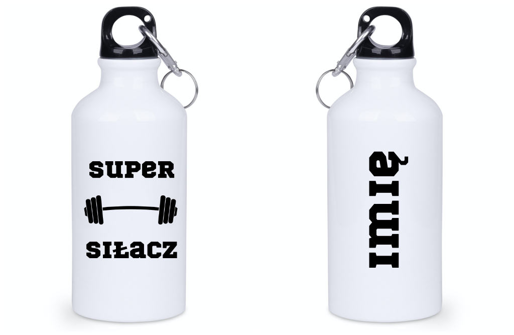 Bidon biały 400 ml na siłownię z nadrukiem „Super Siłacz” – siłownia #3