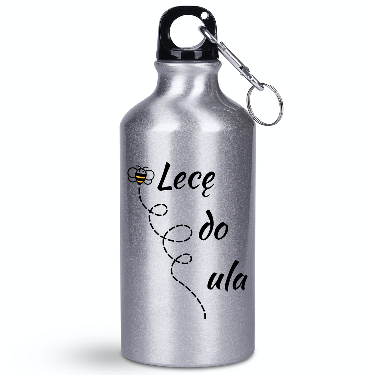Butelka srebrna 400 ml z nadrukiem „Lecę do ula” – pszczelarstwo #7