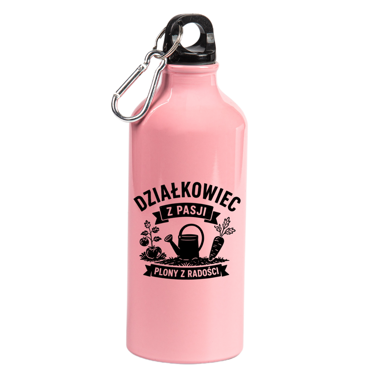 Butelka różowa 600 ml z nadrukiem "Działkowiec z pasji, plony z radości" - do ogrodu #1