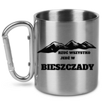 Kubek ze srebrnym karabińczykiem z nadrukiem „Rzuć wszystko, jedź w Bieszczady” – góry, trekking #4