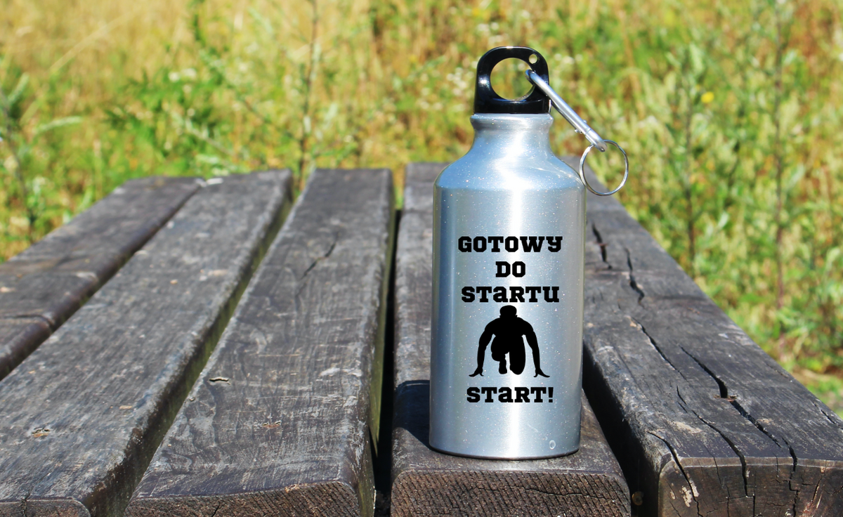Butelka srebrna 400 ml z nadrukiem "Gotowy do startu, start!" dla panów – bieganie #6
