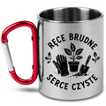 Kubek z czerwonym karabińczykiem „Ręce brudne, serce czyste” – do ogrodu #3