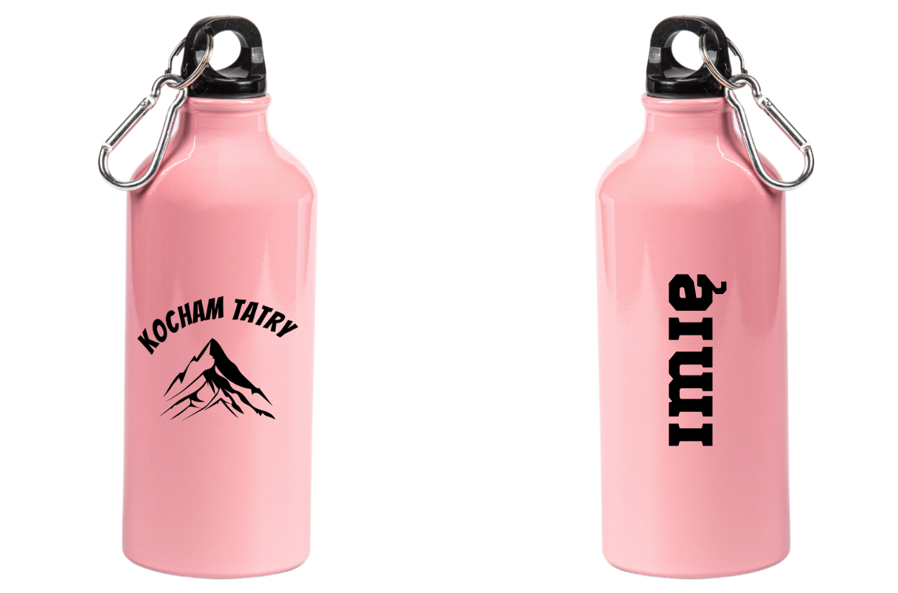 Butelka różowa 600 ml z nadrukiem "Kocham Tatry" - góry, Zakopane #1