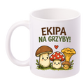 Kubek biały z nadrukiem „Ekipa na grzyby” i grafiką grzybów #11