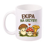 Kubek biały z nadrukiem „Ekipa na grzyby” i grafiką grzybów #11