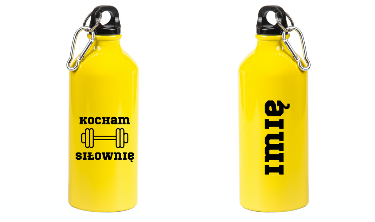 Bidon żółty 600 ml z nadrukiem "Kocham Siłownię" - na siłownię #1