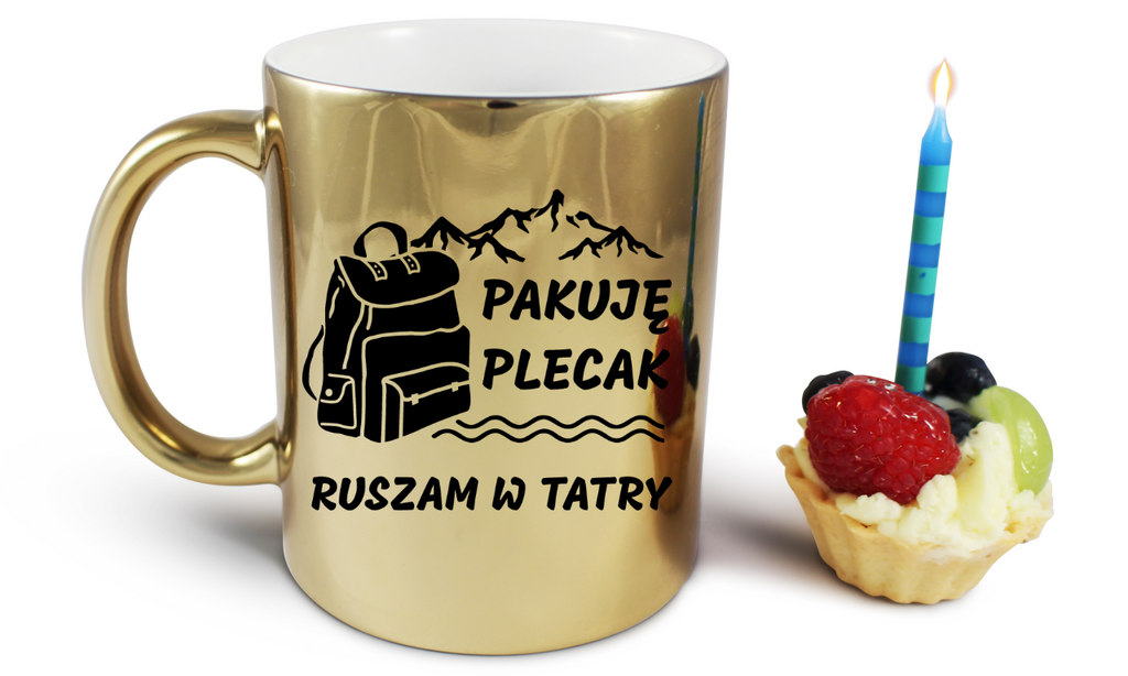 Kubek złoty z nadrukiem "Pakuję plecak, ruszam w Tatry" - Zakopane, Podhale, góry #1