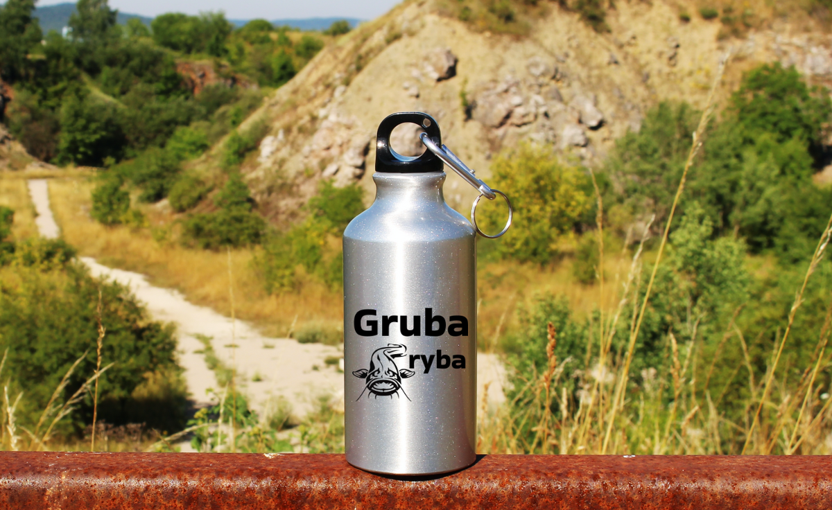 Butelka srebrna 400 ml z nadrukiem "Gruba ryba" – wędkarstwo #10