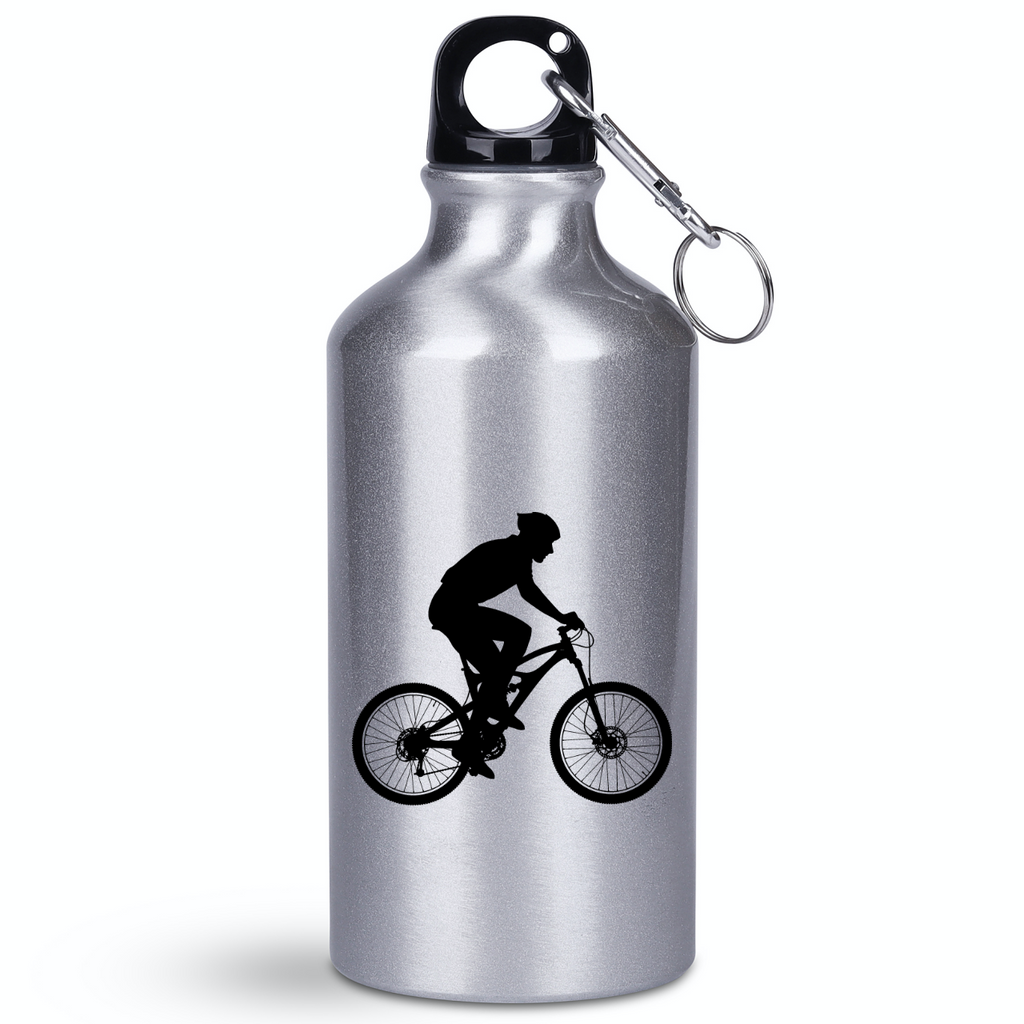 Butelka srebrna 400 ml z grafiką rowerową i imieniem do wyboru – dla rowerzysty #5