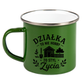 Kubek emaliowany zielony z nadrukiem "Działka to nie hobby, to styl życia" - działka, ogród #4