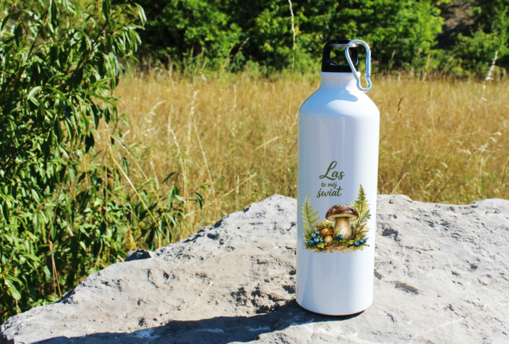 Butelka biała 800 ml z nadrukiem „Las to mój świat” – na grzyby, do lasu #9