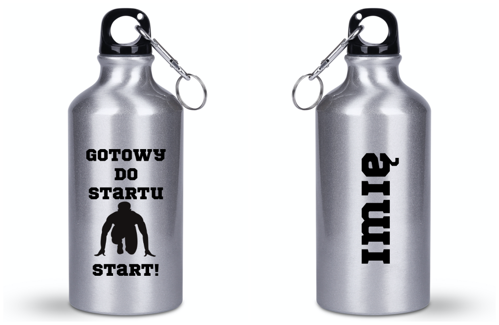 Butelka srebrna 400 ml z nadrukiem "Gotowy do startu, start!" dla panów – bieganie #6