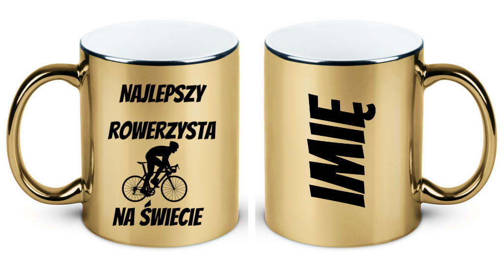 Kubek złoty z nadrukiem „Najlepszy rowerzysta na świecie” – dla rowerzysty #11
