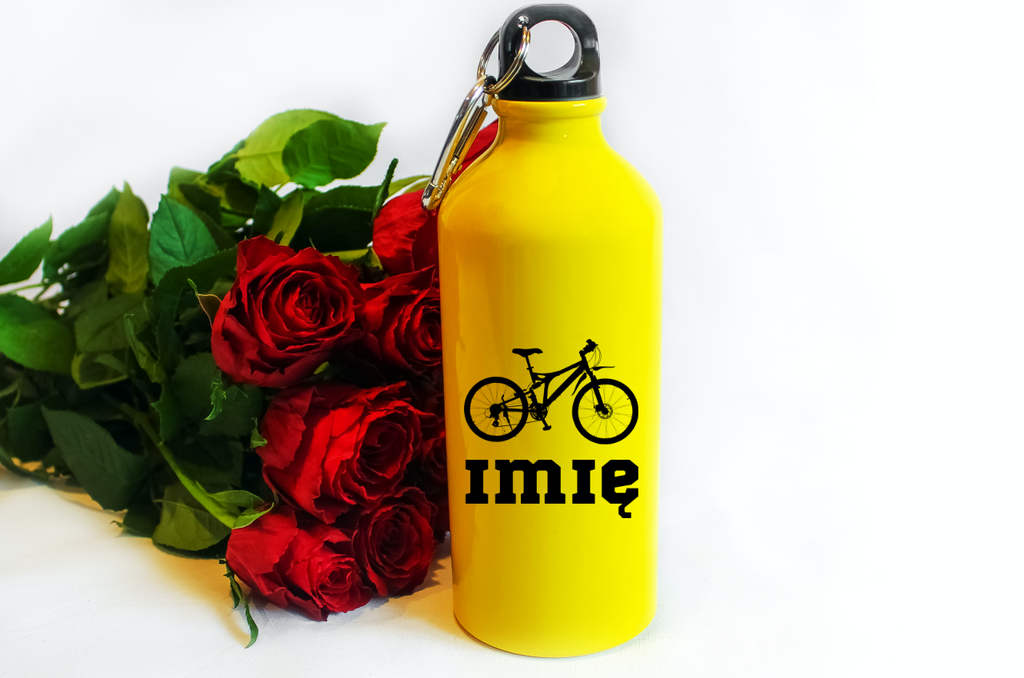Bidon żółty 600 ml z grafiką roweru oraz dowolnym imieniem - rower #4