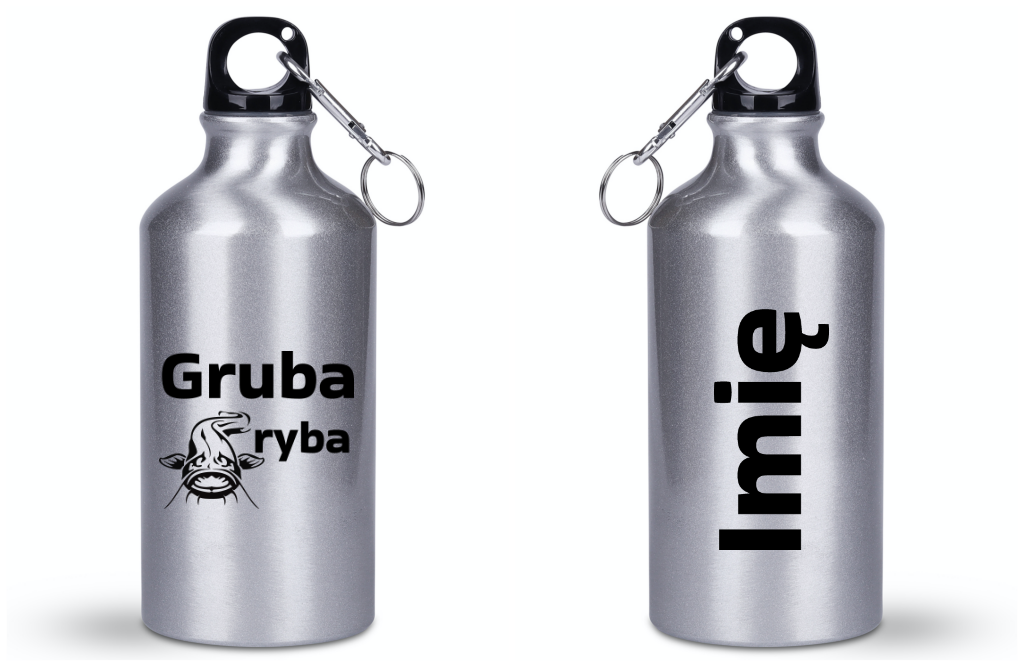 Butelka srebrna 400 ml z nadrukiem "Gruba ryba" – wędkarstwo #10