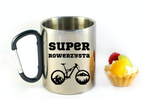 Kubek z czarnym karabińczykiem, nadrukiem „Super Rowerzysta” – dla rowerzysty #7
