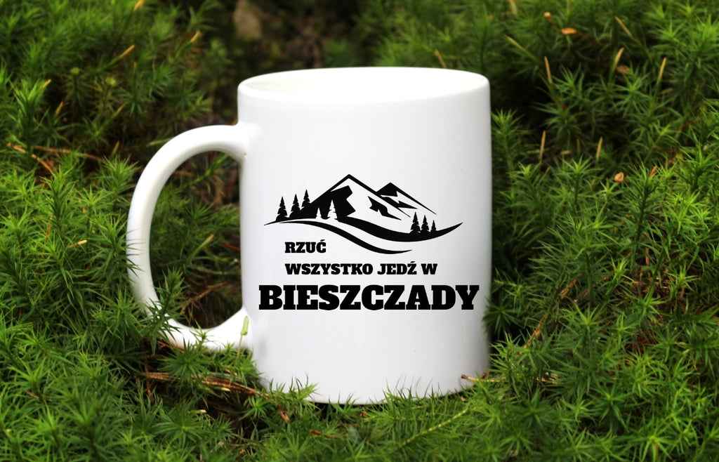 Kubek biały z nadrukiem "Rzuć wszystko, jedź w Bieszczady" - trekking, góry #5