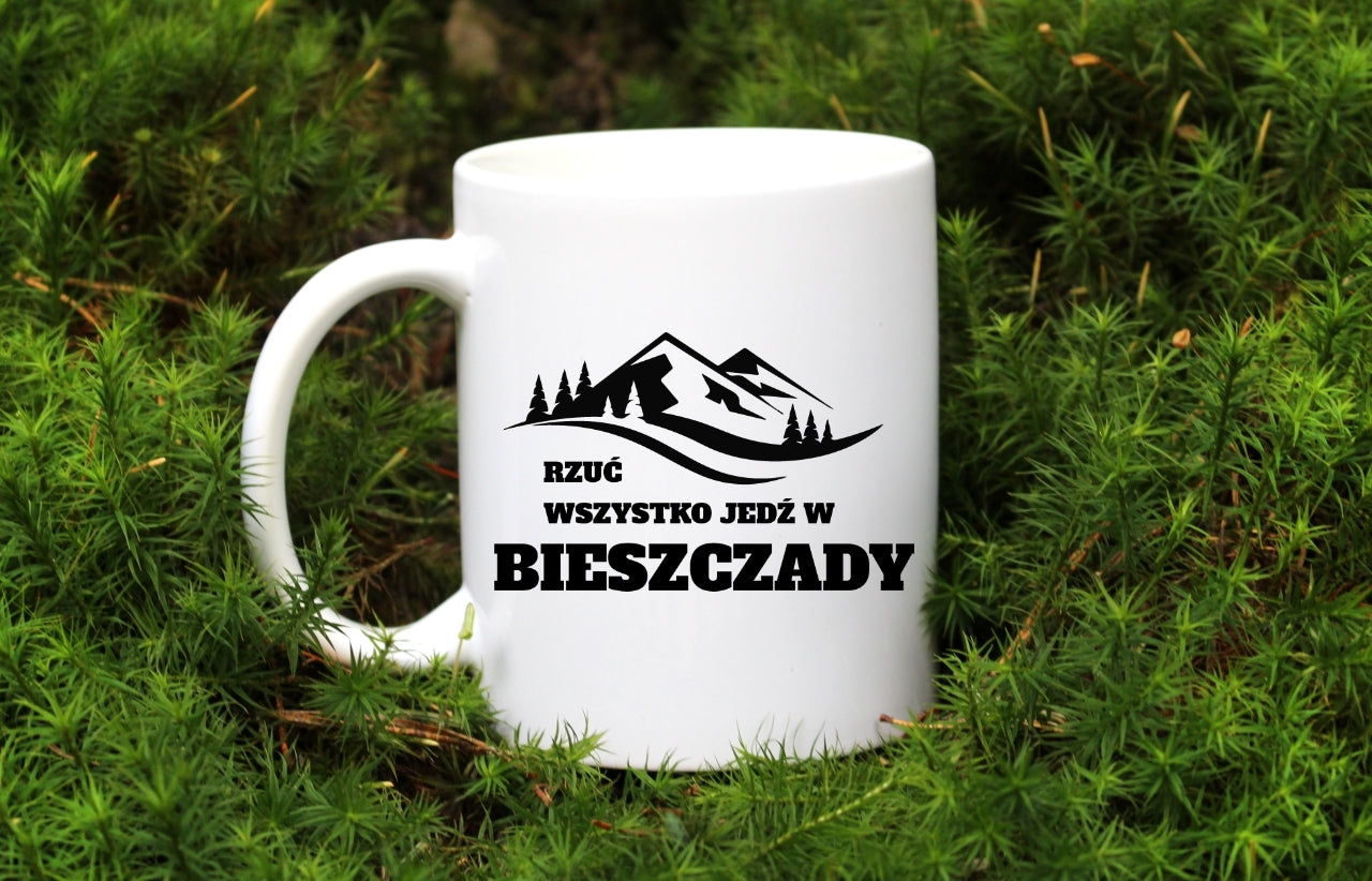 Kubek biały z nadrukiem "Rzuć wszystko, jedź w Bieszczady" - trekking, góry #5