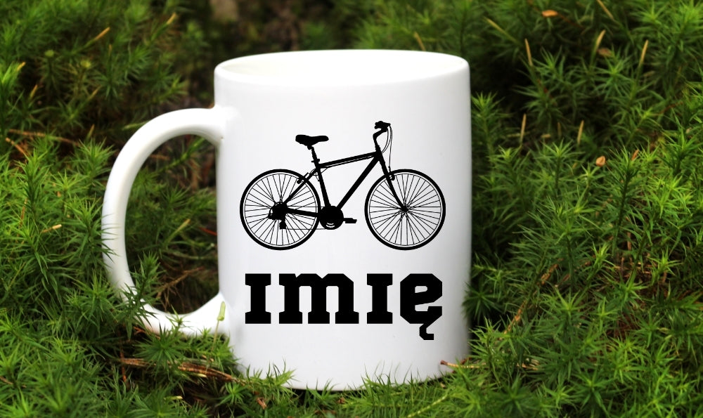 Kubek biały z grafiką rowerową i imieniem do wyboru – dla rowerzystów #3