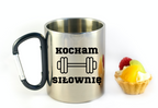 Kubek czarny karabińczyk z nadrukiem "Kocham Siłownię" – siłownia #1