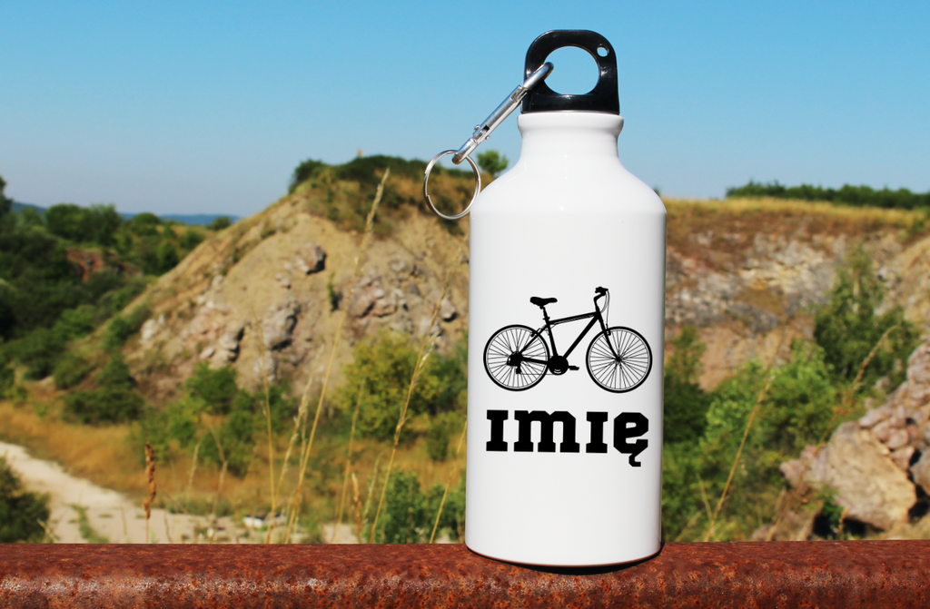 Butelka biała 400 ml z grafiką roweru i imieniem do wyboru – dla rowerzystów #11