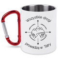 Kubek biały z czerwonym karabińczykiem, nadruk „Wszystkie drogi prowadzą w Tatry” – góry, Podhale #7