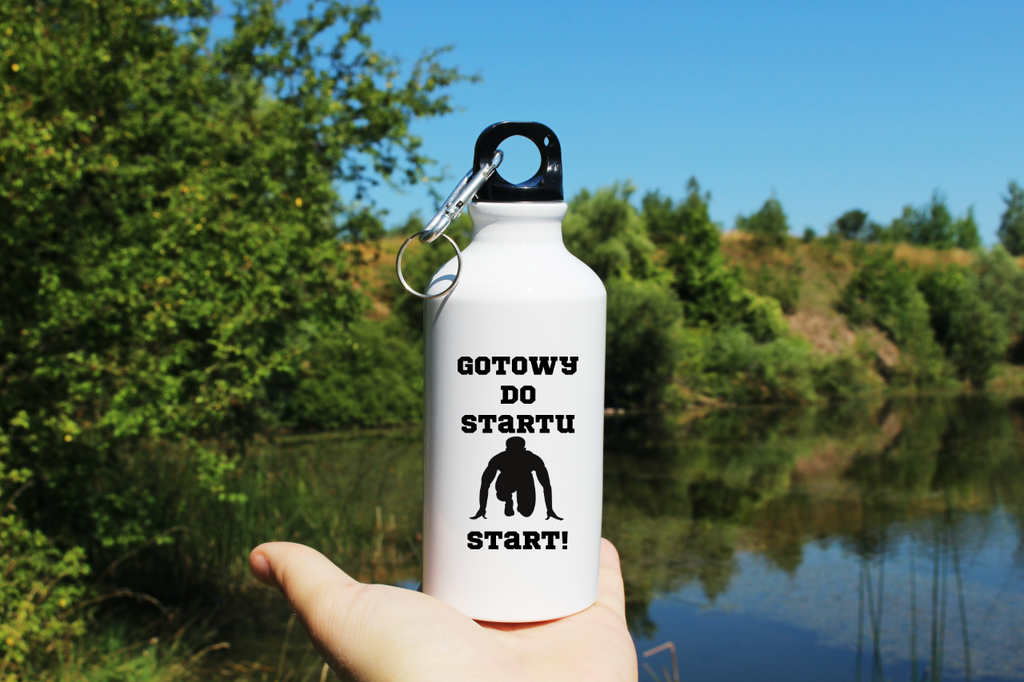 Bidon biały 400 ml dla biegacza – nadruk "Gotowy do startu, start!" – bieganie #6