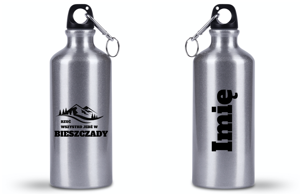 Bidon srebrny 500 ml z grafiką „Rzuć wszystko, jedź w Bieszczady” #2