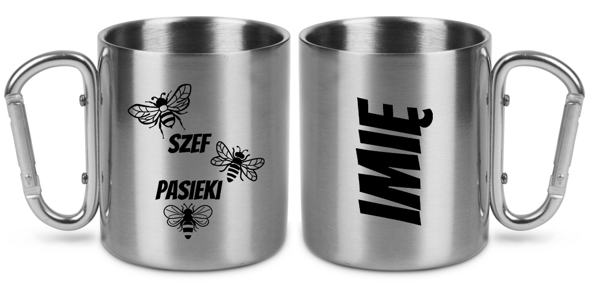 Kubek metalowy ze srebrnym karabińczykiem 300 ml z nadrukiem „Szef pasieki” – pszczelarstwo #4