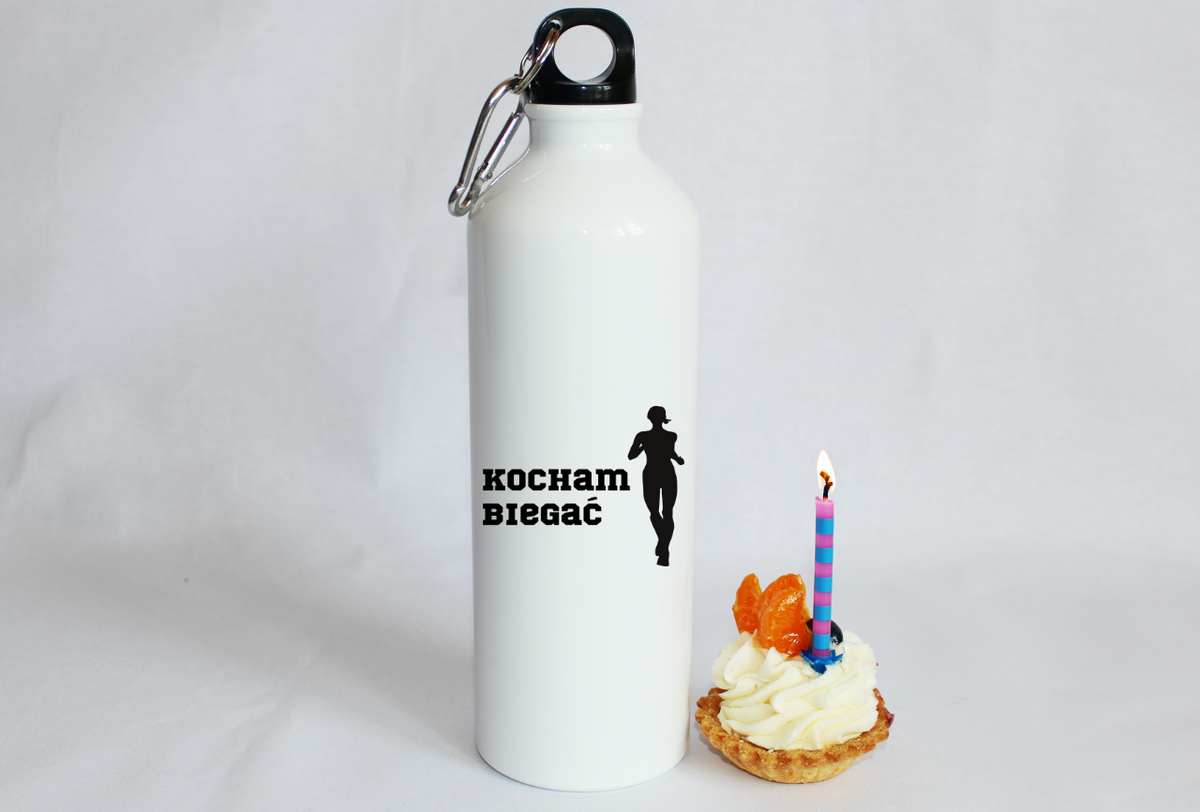 Bidon biały 800 ml z nadrukiem "Kocham Biegać", damski – bieganie #4