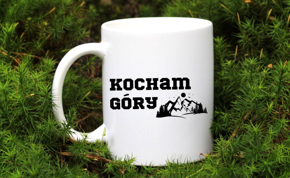 Kubek biały z nadrukiem „Kocham Góry” – trekking #8