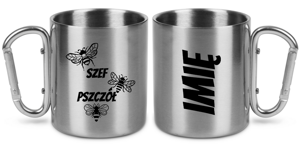 Kubek metalowy ze srebrnym karabińczykiem i nadrukiem "Szef pszczół" #3