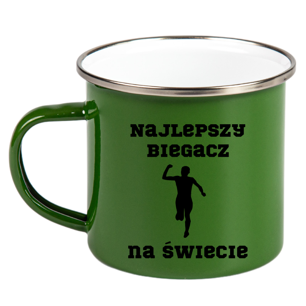 Kubek emaliowany zielony z nadrukiem "Najlepszy biegacz na świecie" - bieganie #1